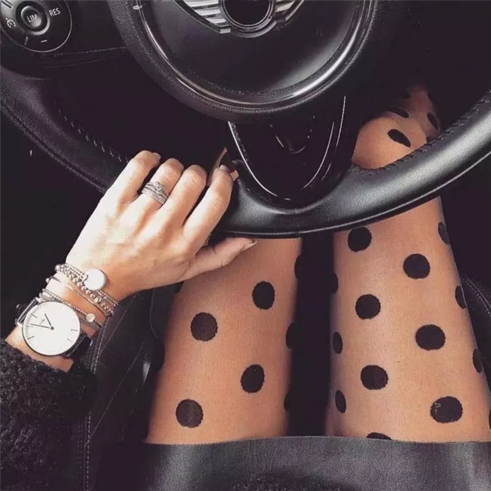 NWT black sheer dot tights stockings mesh thin large spots sexy black tights - Picture 6 of 15